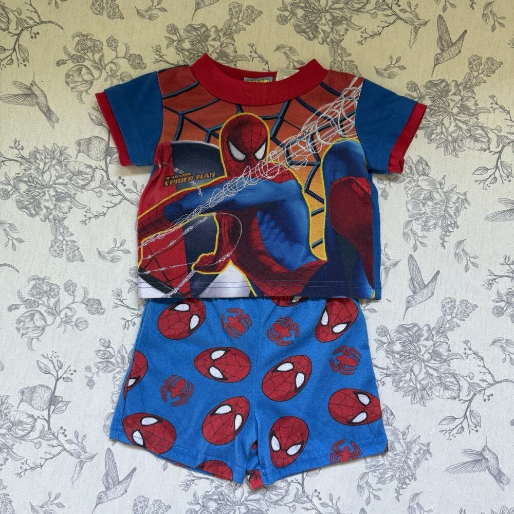 Y2K Spiderman Pajamas Boys 2pc Sleepwear Short Tshirt Set 12 Month Spider Sense